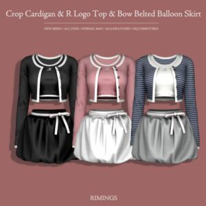 Chic Crop Cardigan & Belted Balloon Skirt Sims 4 CC