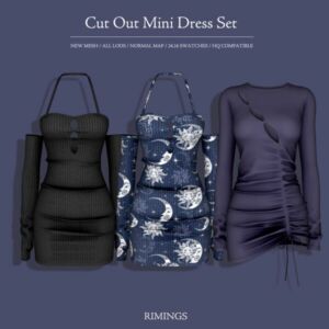 [Rimings] CUT OUT Mini Dress SET Sims 4 CC