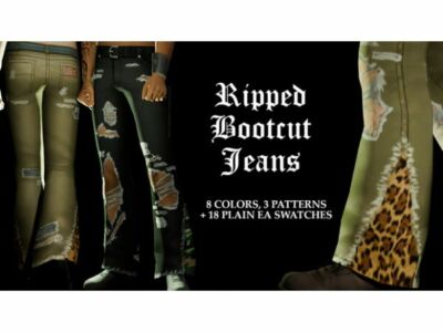 Stylish Ripped Bootcut Jeans Sims 4 CC