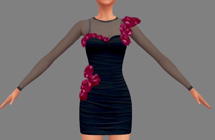 sims 4 cc roses mini dress 2