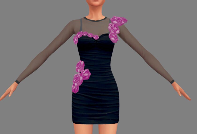 sims 4 cc roses mini dress 3