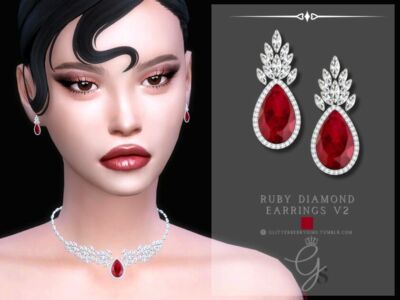 Ruby Diamond Earrings – Elegant Jewelry Sims 4 CC