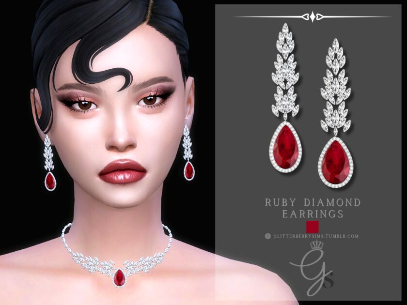 Ruby Diamond Earrings Sims 4 CC