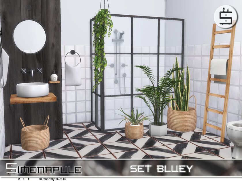 Modern Bluey Bathroom Set in Minimalist Style Sims 4 CC