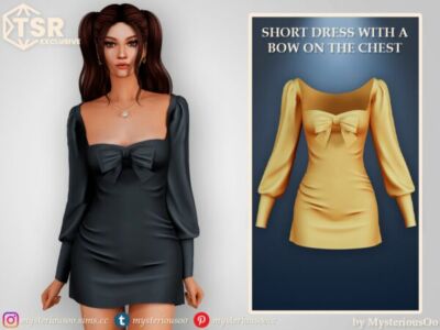 Charming Short Dress with Bow by Mysteriousoo Sims 4 CC