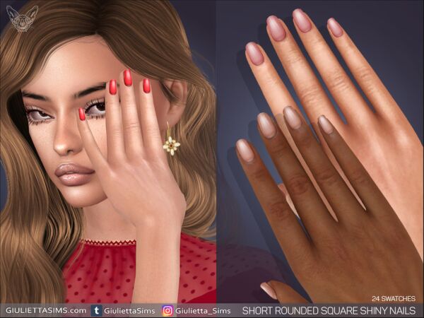 Short Rounded Square Shiny Nails Sims 4 CC