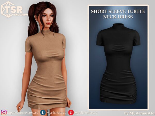 Chic Short Sleeve Turtle Neck Dress Sims 4 CC