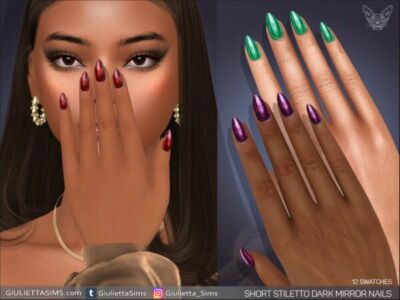 Stylish Short Stiletto Dark Mirror Nails Sims 4 CC