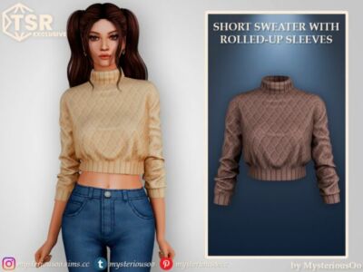 Chic Short Sweater with Rolled-Up Sleeves Sims 4 CC