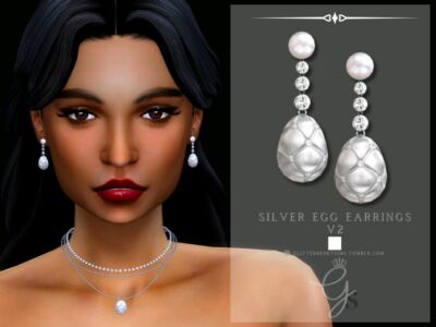 Stunning Silver Diamond Egg Earrings Sims 4 CC