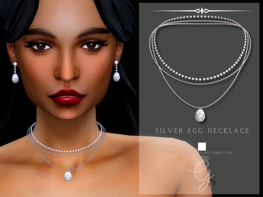 Stunning Silver Egg Necklace Sims 4 CC