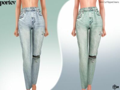 Stylish Slim Cut Ripped Jeans for Sims Sims 4 CC