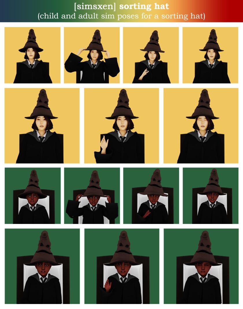 Harry Potter Poses with the Sorting Hat Sims 4 CC