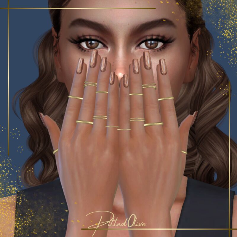 Stacked Gold Rings for Both Hands Sims 4 CC