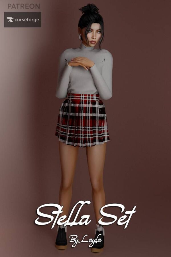 Stella Set: Longsleeve Top & Skirt by Layla Sims 4 CC