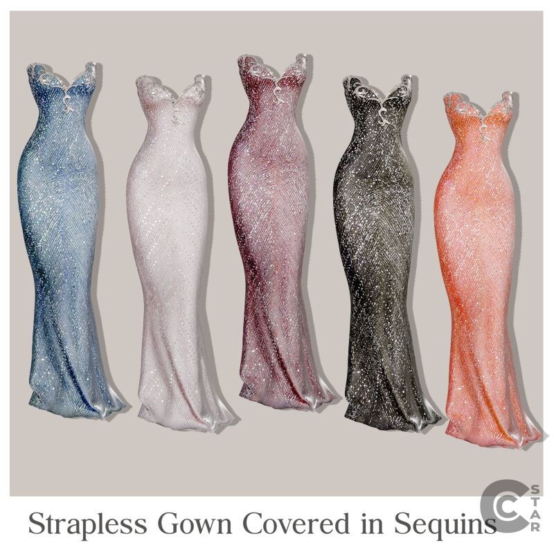 sims 4 cc strapless gown covered in sequins 2