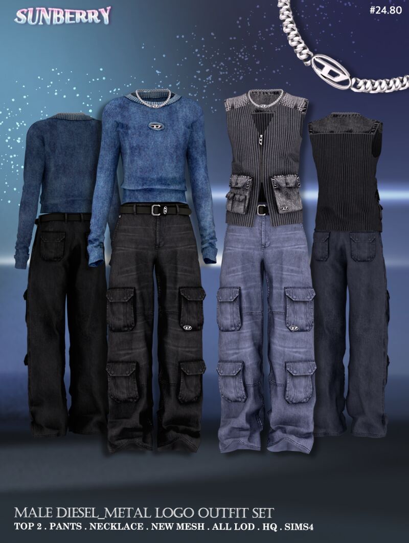 sims 4 cc sunberry 24 80 male diesel metal logo outfit 2