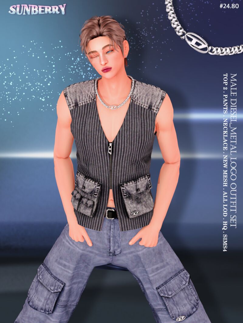 sims 4 cc sunberry 24 80 male diesel metal logo outfit 3