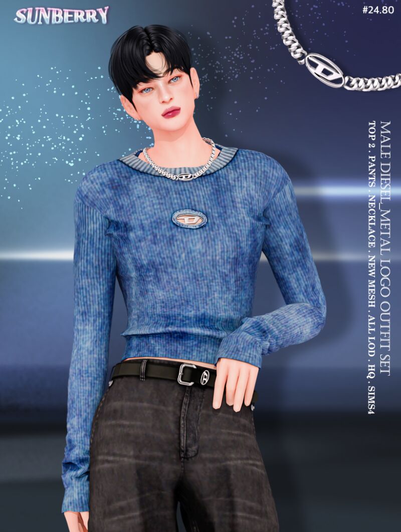 sims 4 cc sunberry 24 80 male diesel metal logo outfit 4