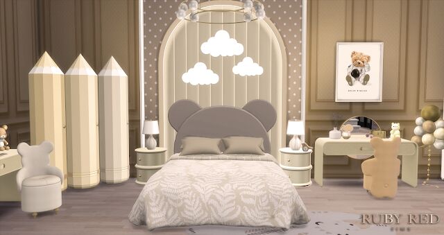 sims 4 cc teddy bear kids room set by rubyred 2