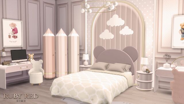 sims 4 cc teddy bear kids room set by rubyred 3