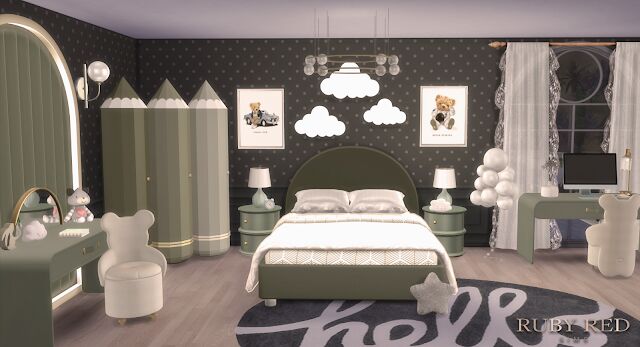 sims 4 cc teddy bear kids room set by rubyred 4