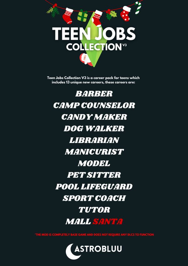 Teen Jobs Collection V3: Christmas Update 🎄 Sims 4 CC