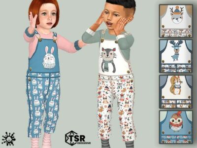 Toddler Winter Animals Overall Sims 4 CC