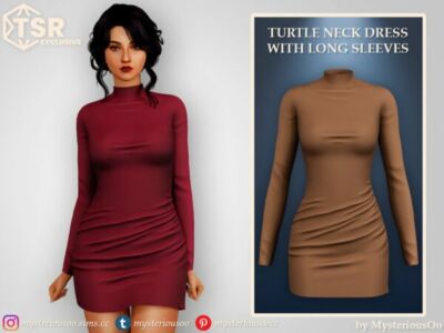 Chic Turtle Neck Dress with Long Sleeves Sims 4 CC