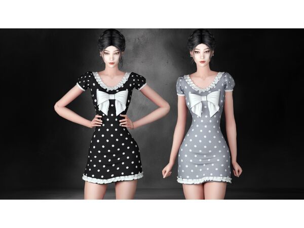 Victoria – Polka DOT BOW Dress Sims 4 CC