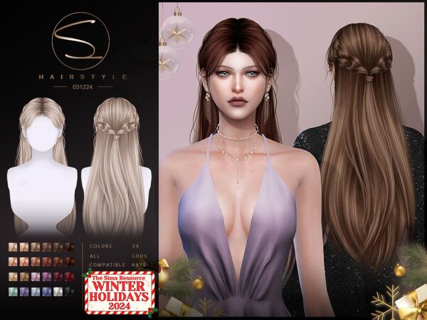 Weaving Long Hair 031024 By S-Club Sims 4 CC