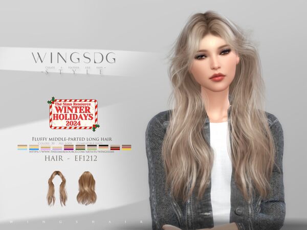 Fluffy Middle-Parted Long Hair by Wingssims Sims 4 CC