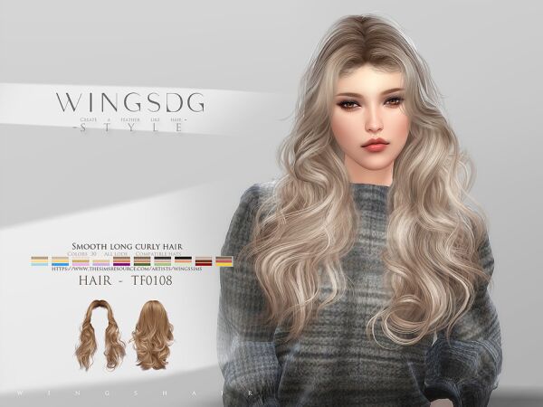 Smooth Long Curly Hair for Sims Sims 4 CC