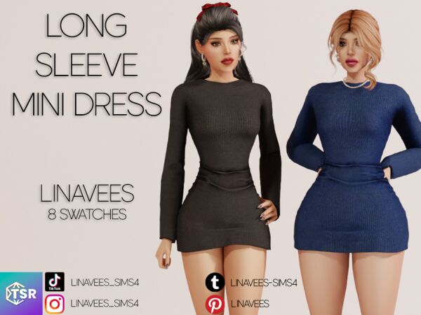 Alessia – Long Sleeve Mini Dress Sims 4 CC