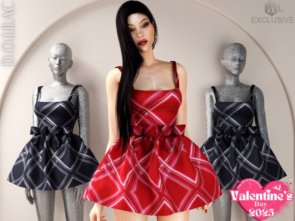 Elegant Bow Detailed Taffeta Mini Dress Sims 4 CC