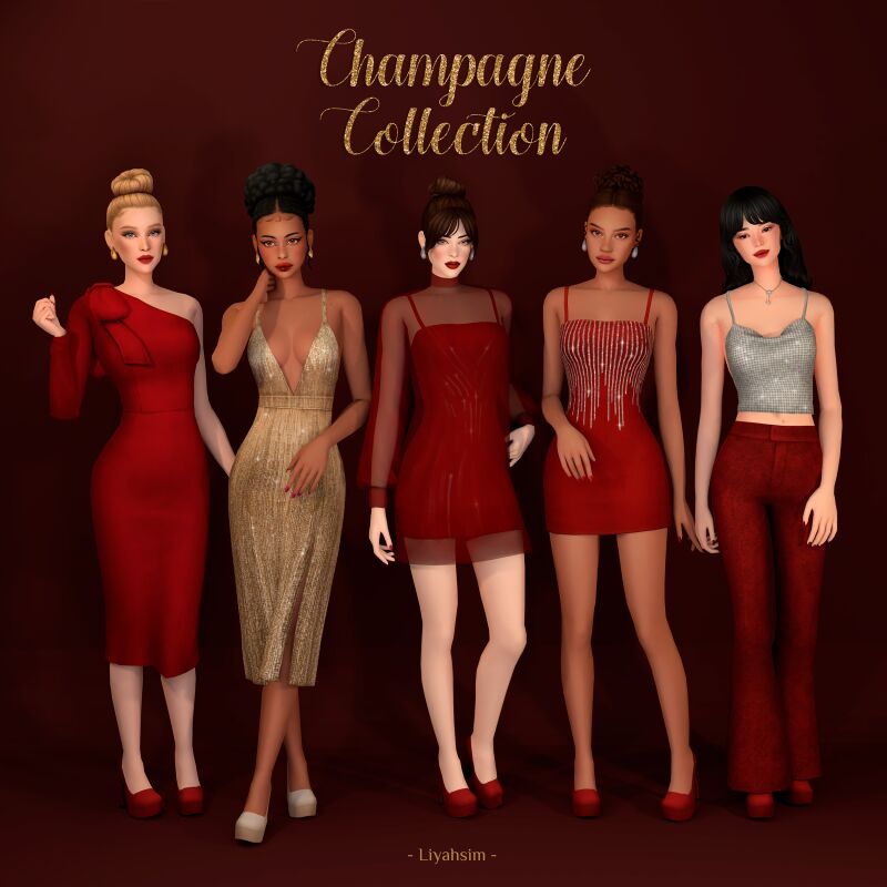 sims 4 cc champagne collection glitter long dress by liyahsim 3