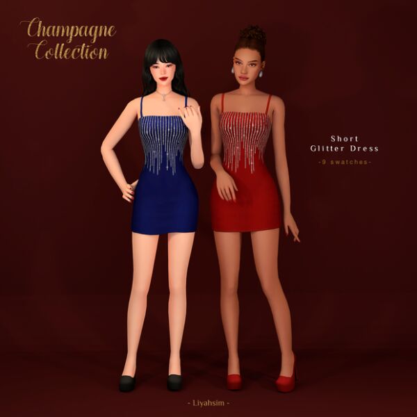 Champagne Collection – Short Glitter Dress Sims 4 CC