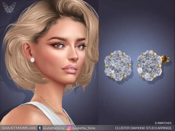 Stunning Cluster Setting Diamond Stud Earrings Sims 4 CC