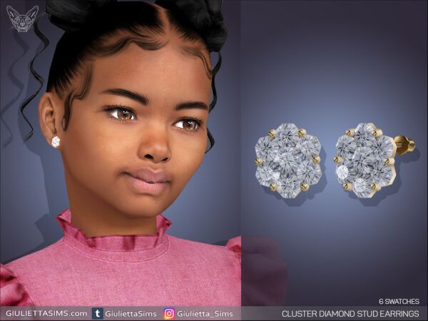 Cluster Setting Diamond Stud Earrings for Kids Sims 4 CC