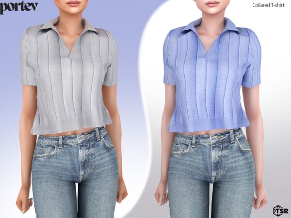 Chic Collared T-Shirt for Sims Sims 4 CC