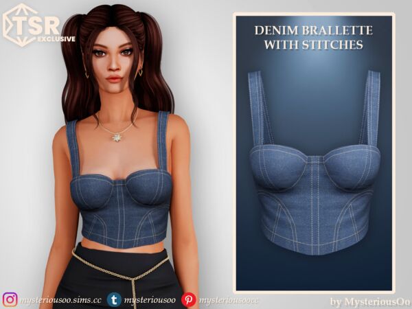 Stylish Denim Bralette by Mysteriousoo Sims 4 CC