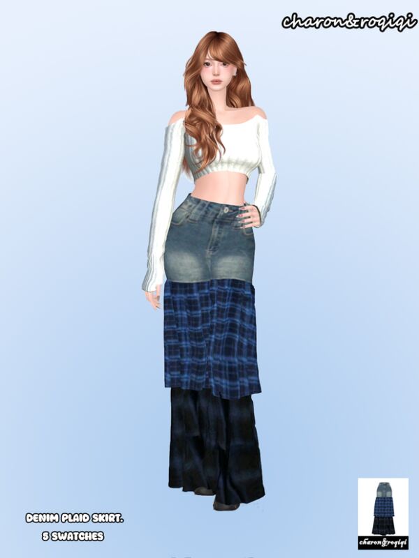 Stylish Denim Plaid Skirt Sims 4 CC