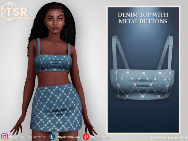 Stylish Denim Top with Metal Buttons Sims 4 CC