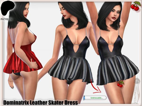 Dominatrix Leather Skater Dress (Undressable) Sims 4 CC