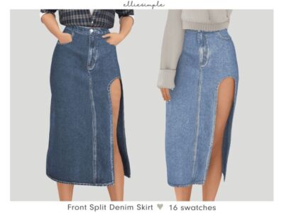 Elliesimple – Front Split Denim Skirt Sims 4 CC