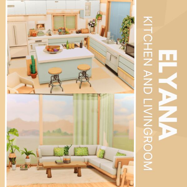 Elyana Kitchen + Living – No CC Sims 4 CC