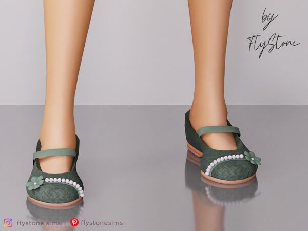 Elegant Female Ballet Flats with Pearls and Flowers Sims 4 CC