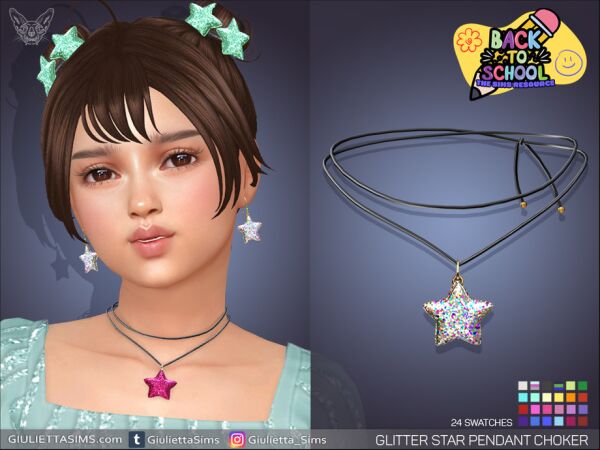 Glitter Star Pendant Choker for Kids Sims 4 CC