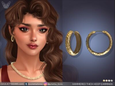 Hammered Thick Hoop Earrings Sims 4 CC