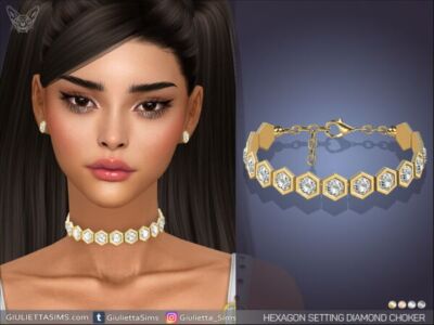 Stylish Hexagon Diamond Choker Sims 4 CC